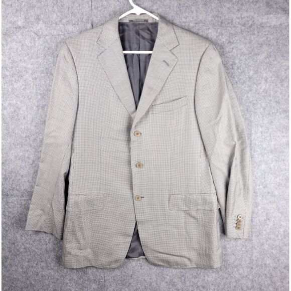 ERMENEGILDO ZEGNA Blazer Jacket Men's 42 Hounds Tooth Wool Silk Blend 3 Button